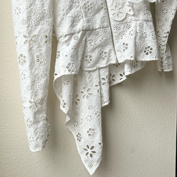 SELF-PORTRAIT White Asymmetric Floral Embroidered Eyelet Broderie Top Sz 0 - Picture 12 of 16